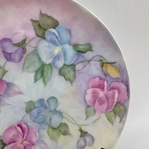 Vintage Hand Painted Decorative Floral Plate Pink Purple Blue Made in Germany - Picture 2 of 6